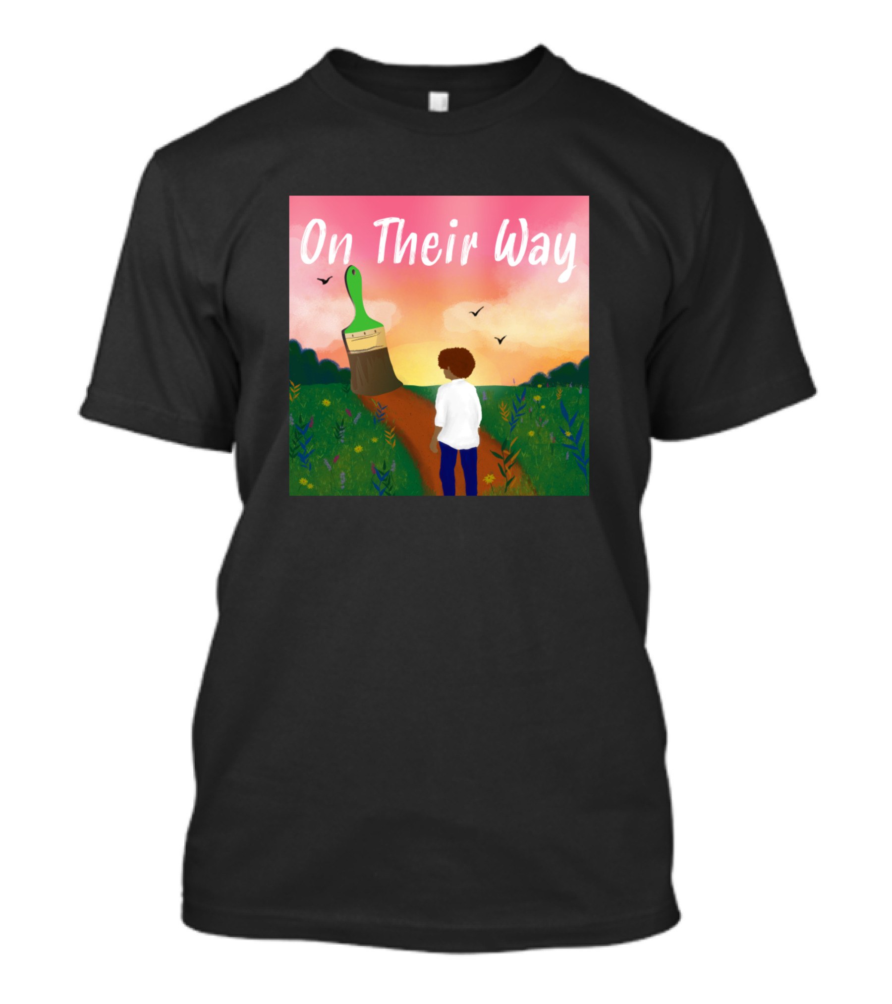 On Their Way Sunset Journey With Paintbrush Path And Child In Nature T-Shirt
