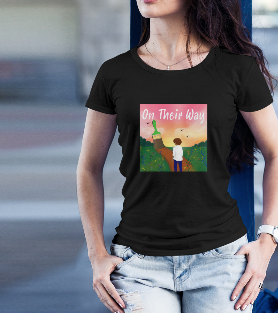 On Their Way Sunset Journey With Paintbrush Path And Child In Nature T-Shirt