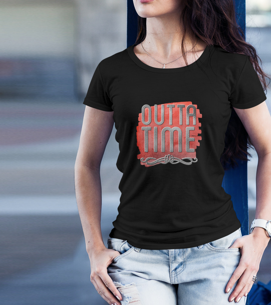 OUTTA TIME Red Background With Silver Text And Ornamental T-Shirt