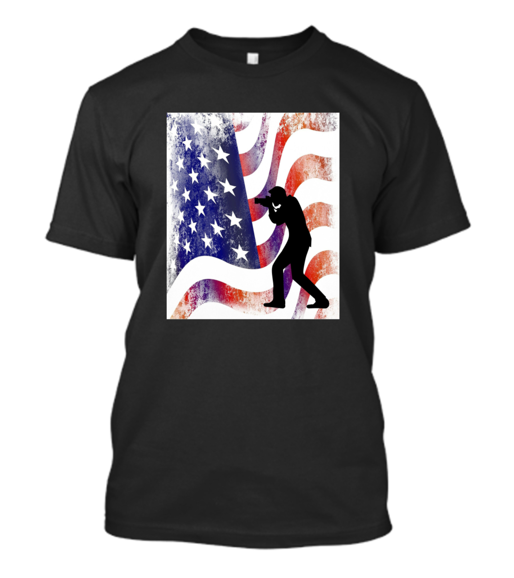Photographer Silhouette With American Flag Stars And Stripes Background T-Shirt