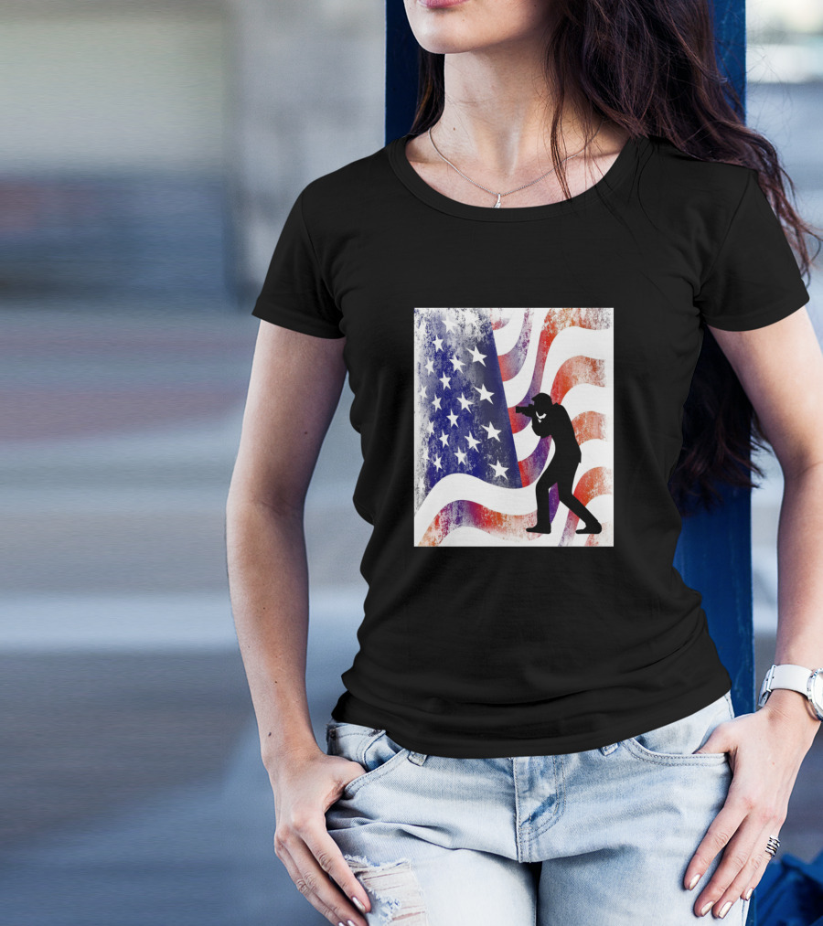 Photographer Silhouette With American Flag Stars And Stripes Background T-Shirt