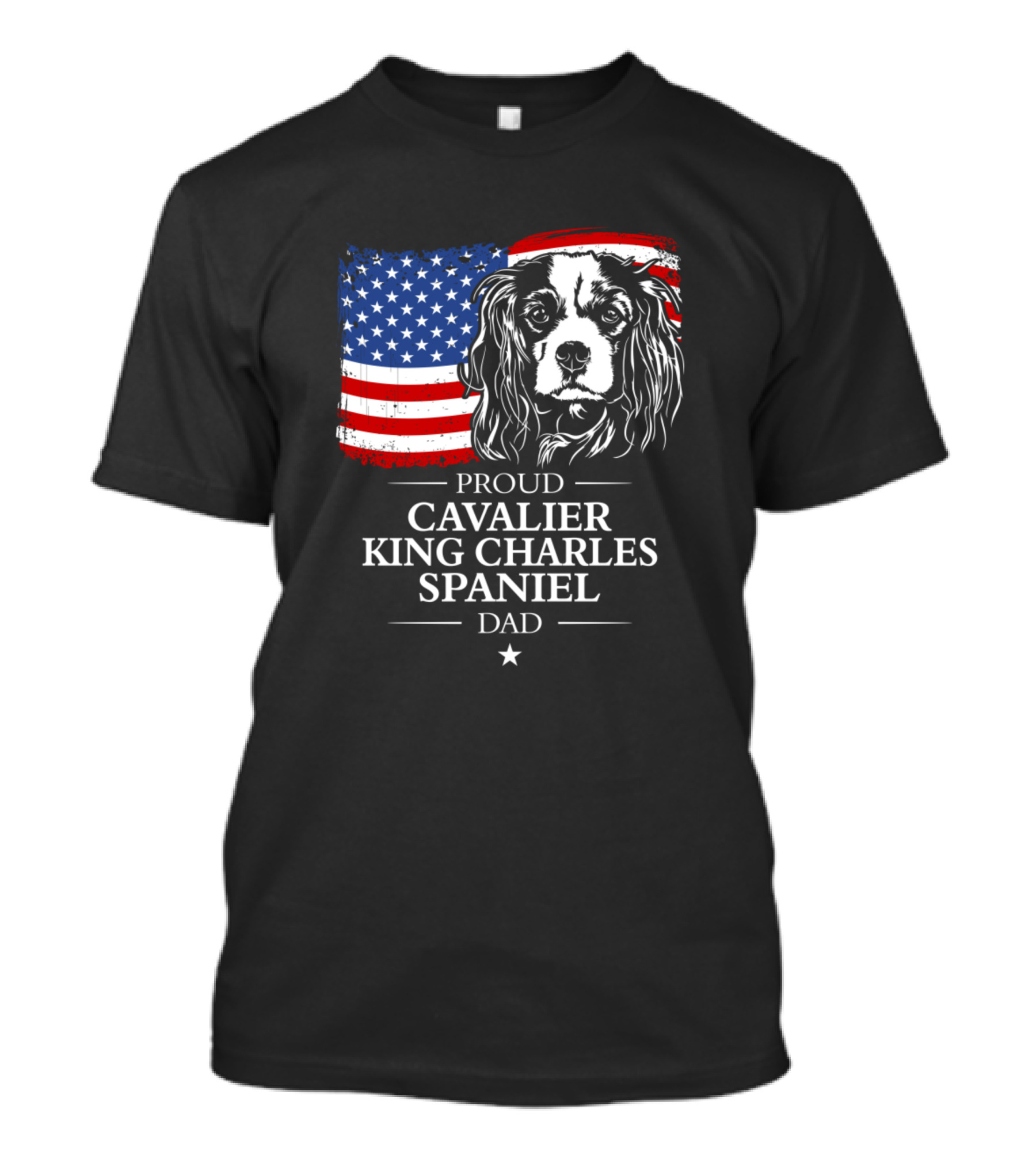 Proud Cavalier King Charles Spaniel Dad American Flag T-Shirt