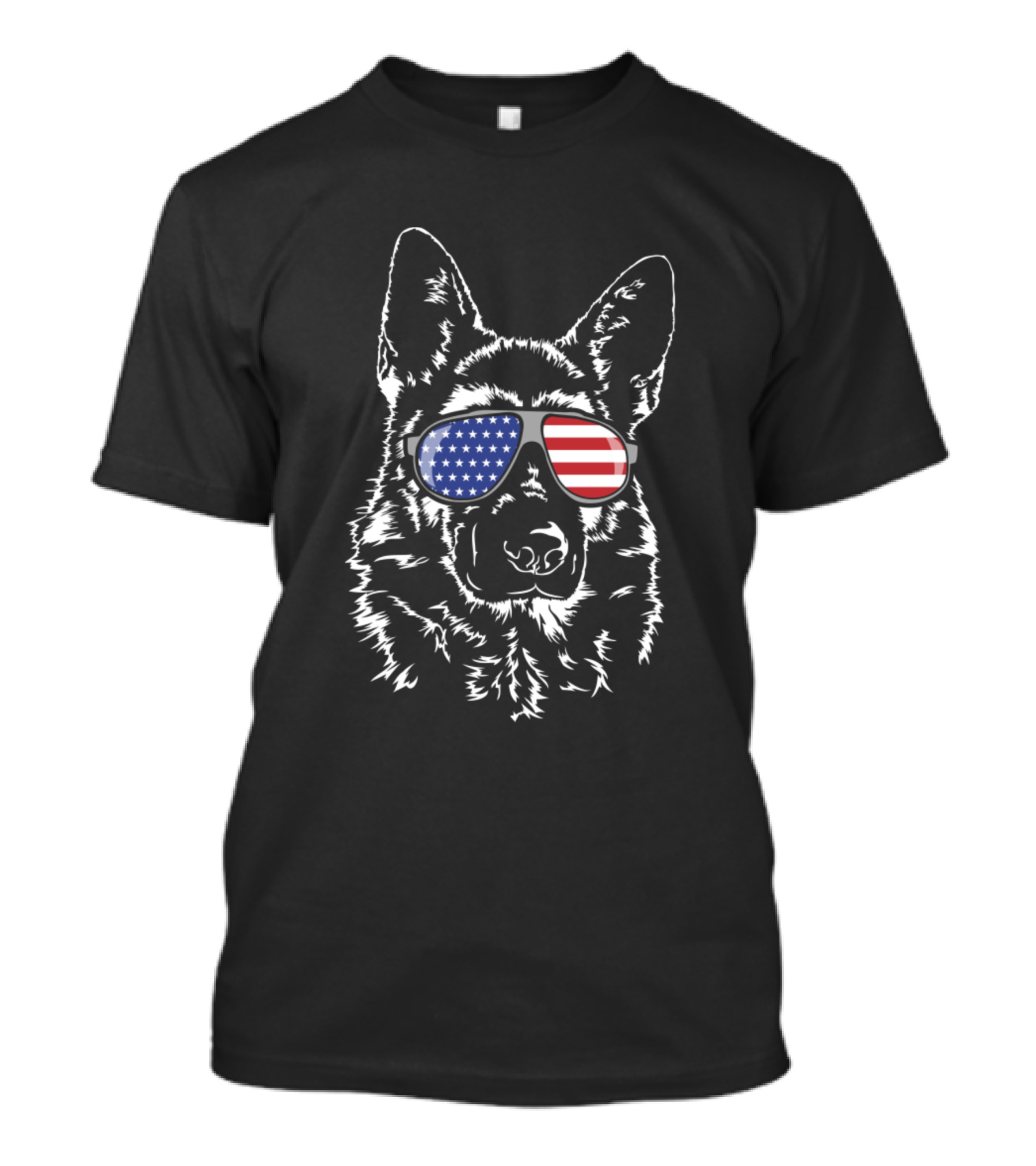German Shepherd With American Flag Sunglasses Patriotic Dog T-Shirt