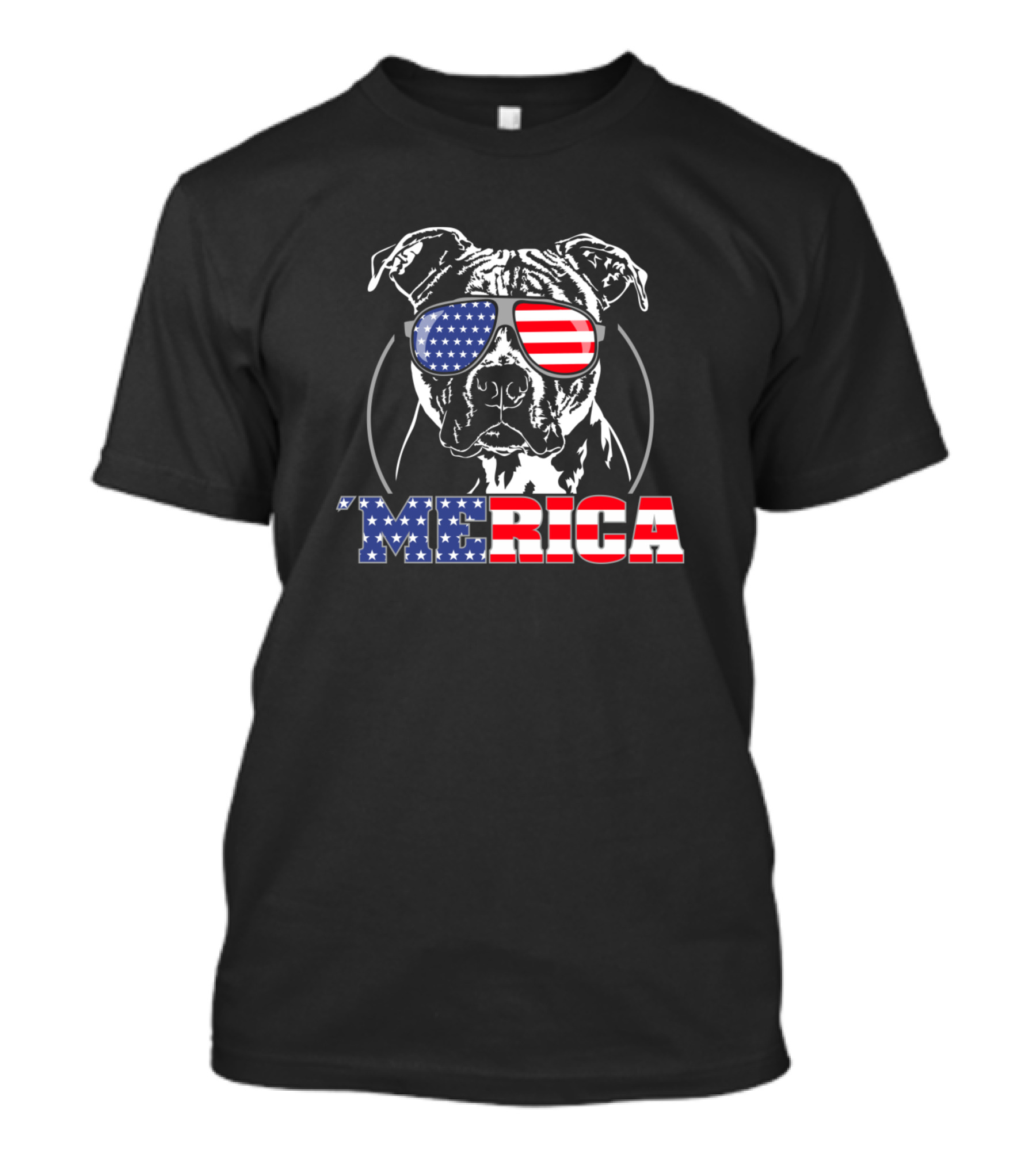Proud Patriotic 'Merica Pitbull American Flag Sunglasses T-Shirt