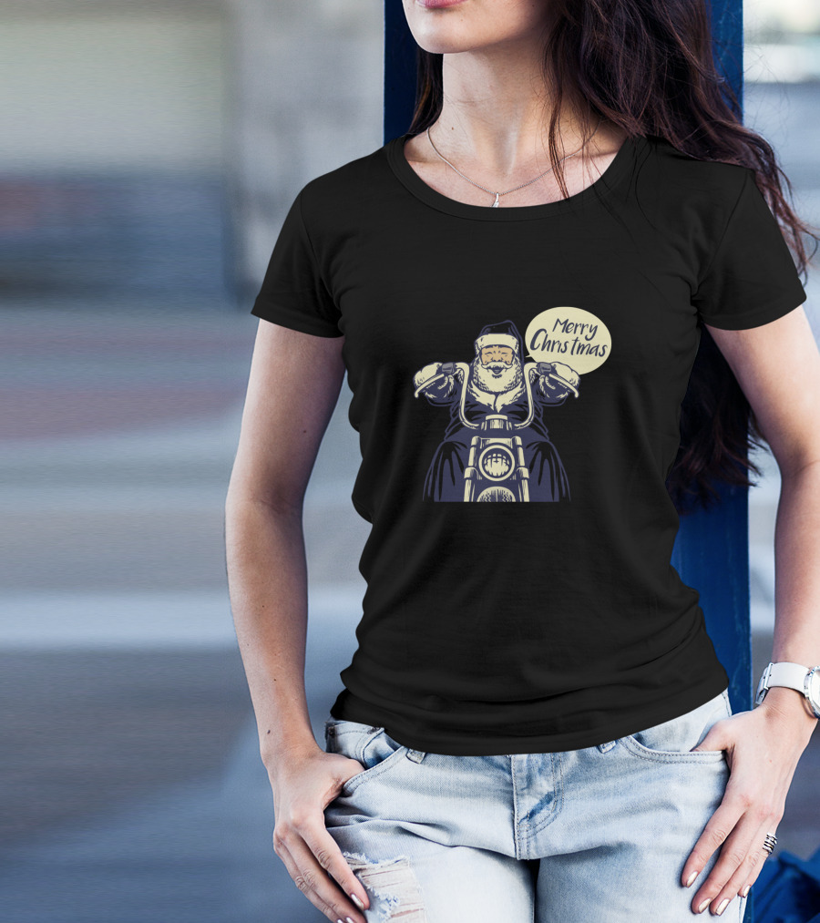 Merry Christmas Santa Claus Riding A Motorcycle T-Shirt