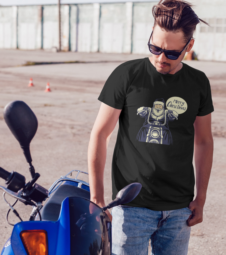 Merry Christmas Santa Claus Riding A Motorcycle T-Shirt