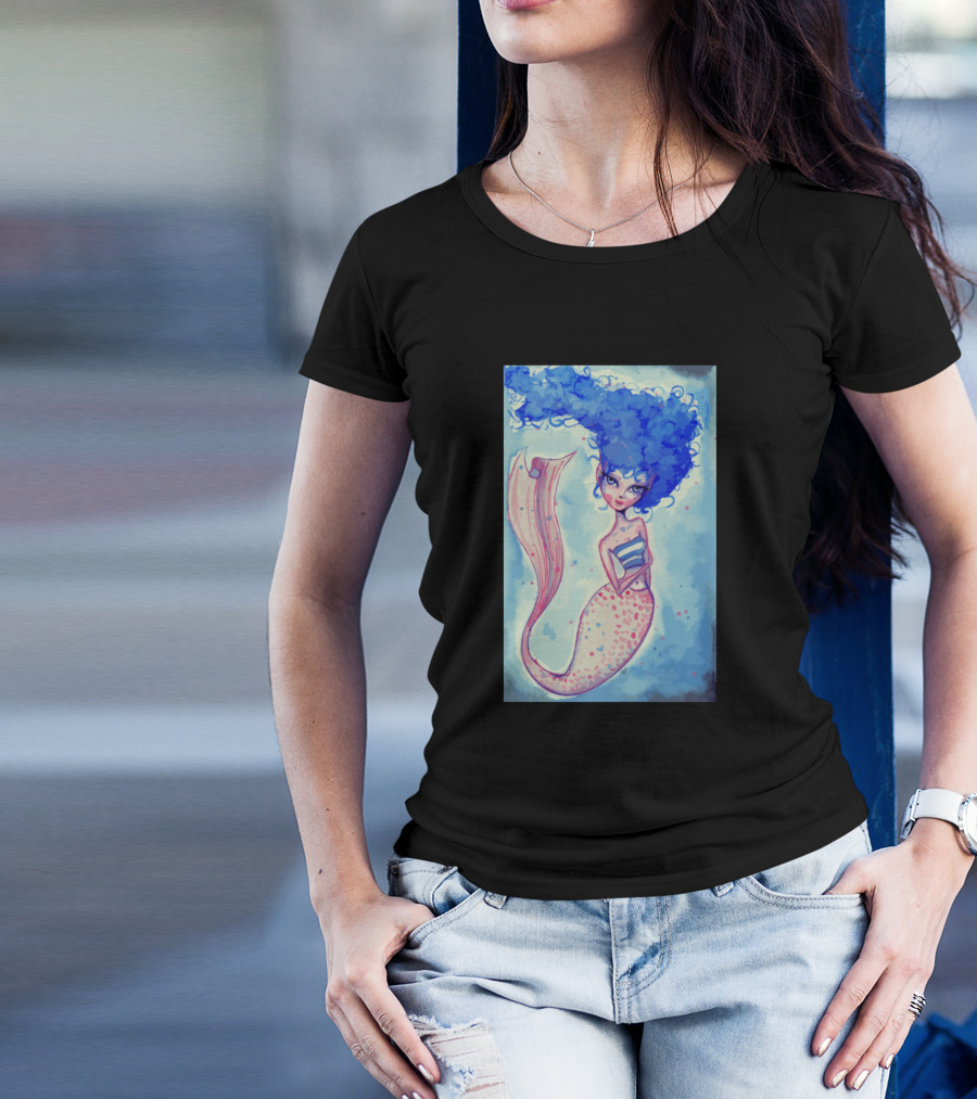 Shes A Shy Mermaid With Blue Hair And Spotted Tail T-Shirt