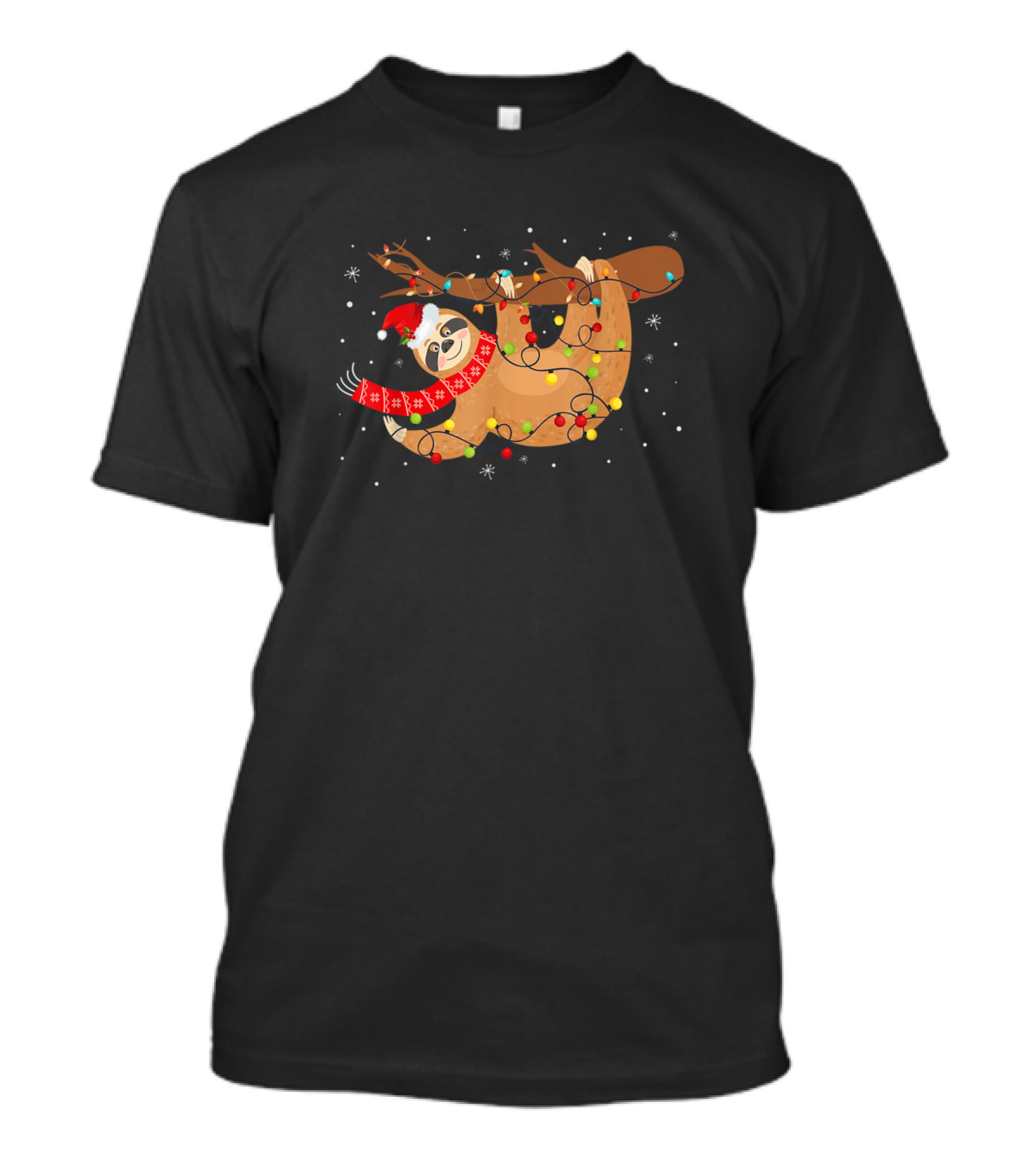Sloths Christmas Lights Funny Sloths Festive Santa Hat Scarf Snowflakes T-Shirt