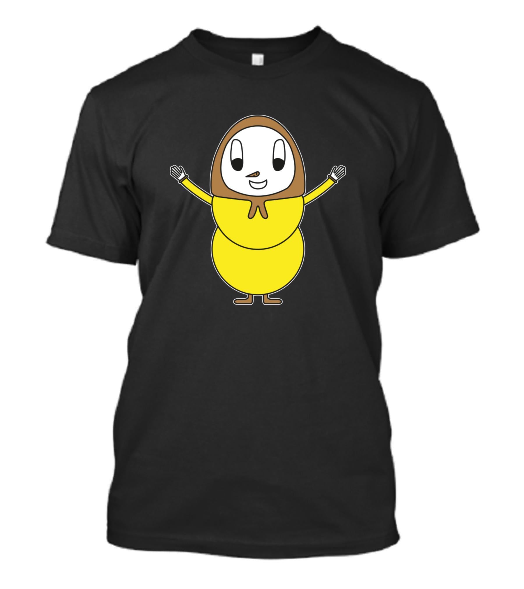 An Egg-Like Character In Yellow With Brown Hood And Outstretched Arms T-Shirt