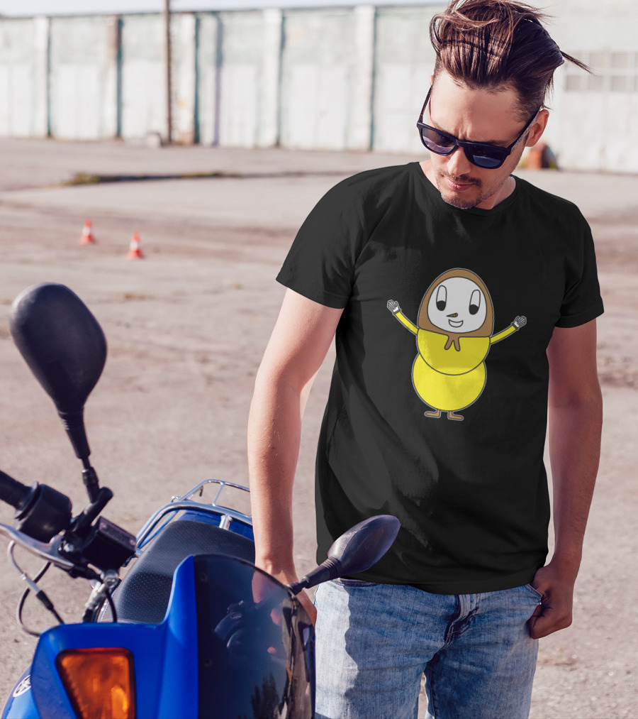 An Egg-Like Character In Yellow With Brown Hood And Outstretched Arms T-Shirt