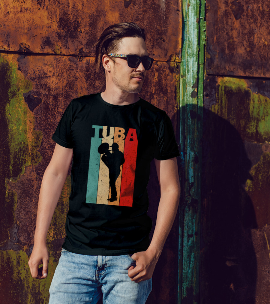 Tuba Player Silhouette Vintage Stripes T-Shirt