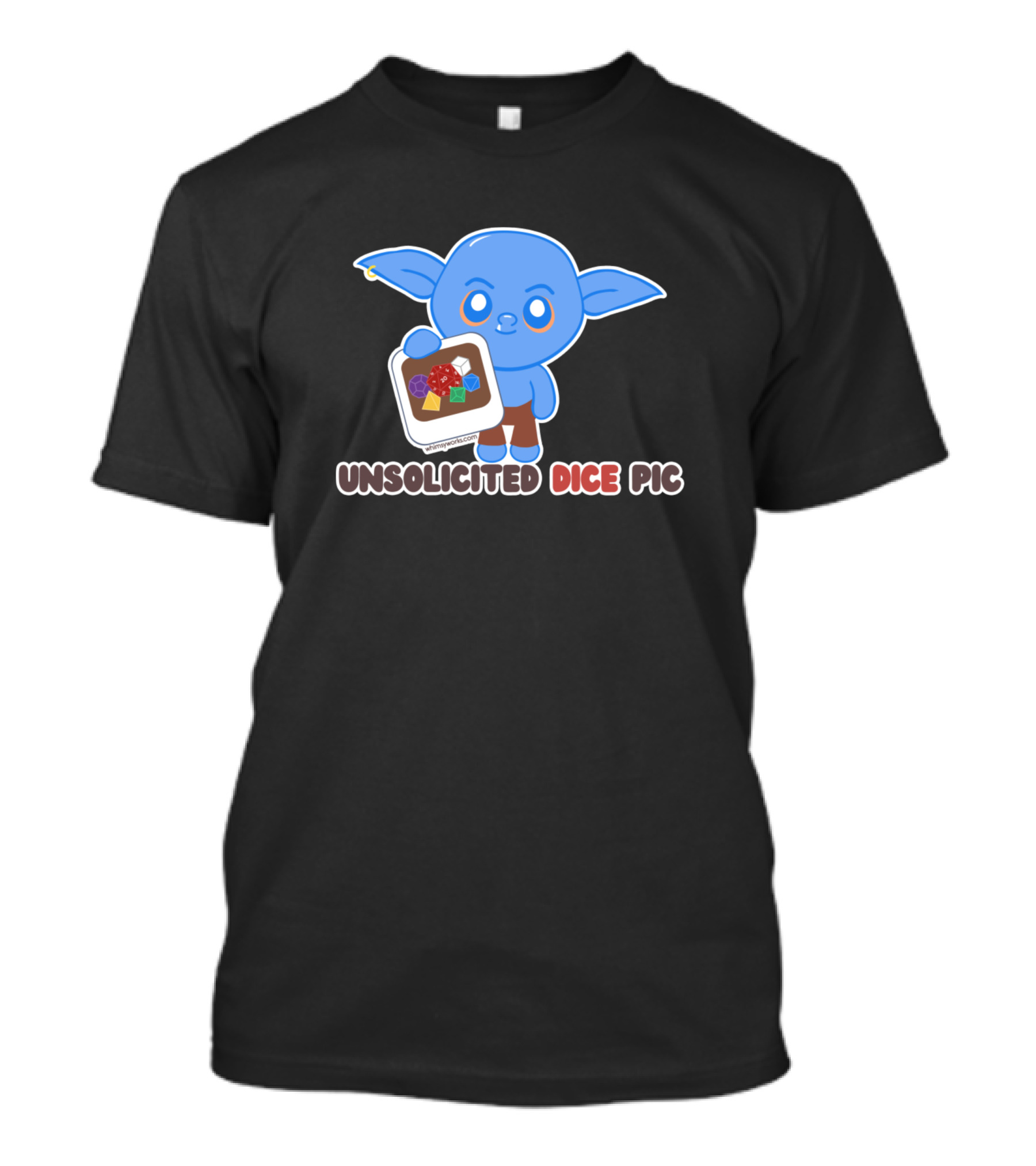 Unsolicited Dice Pic D20 Goblin Cute Blue Character Holding Dice Image T-Shirt