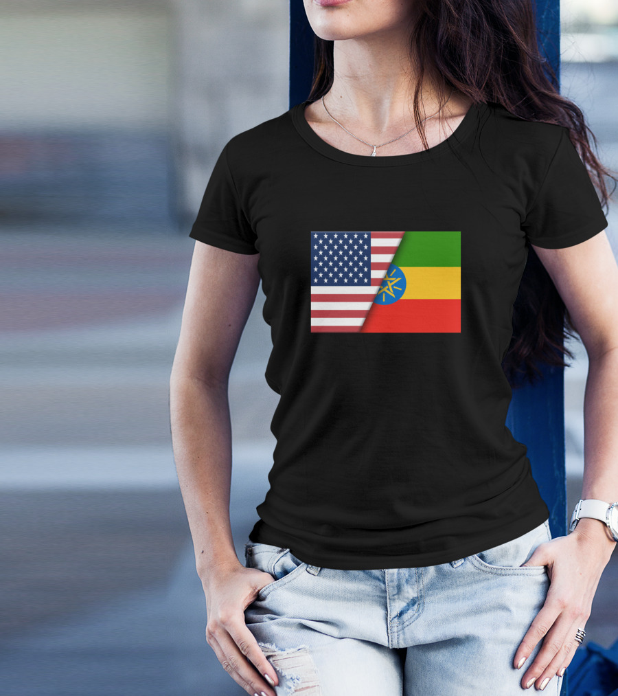USA Flag Ethiopia Ethiopian Flag Immigrant Ancestry Icons T-Shirt