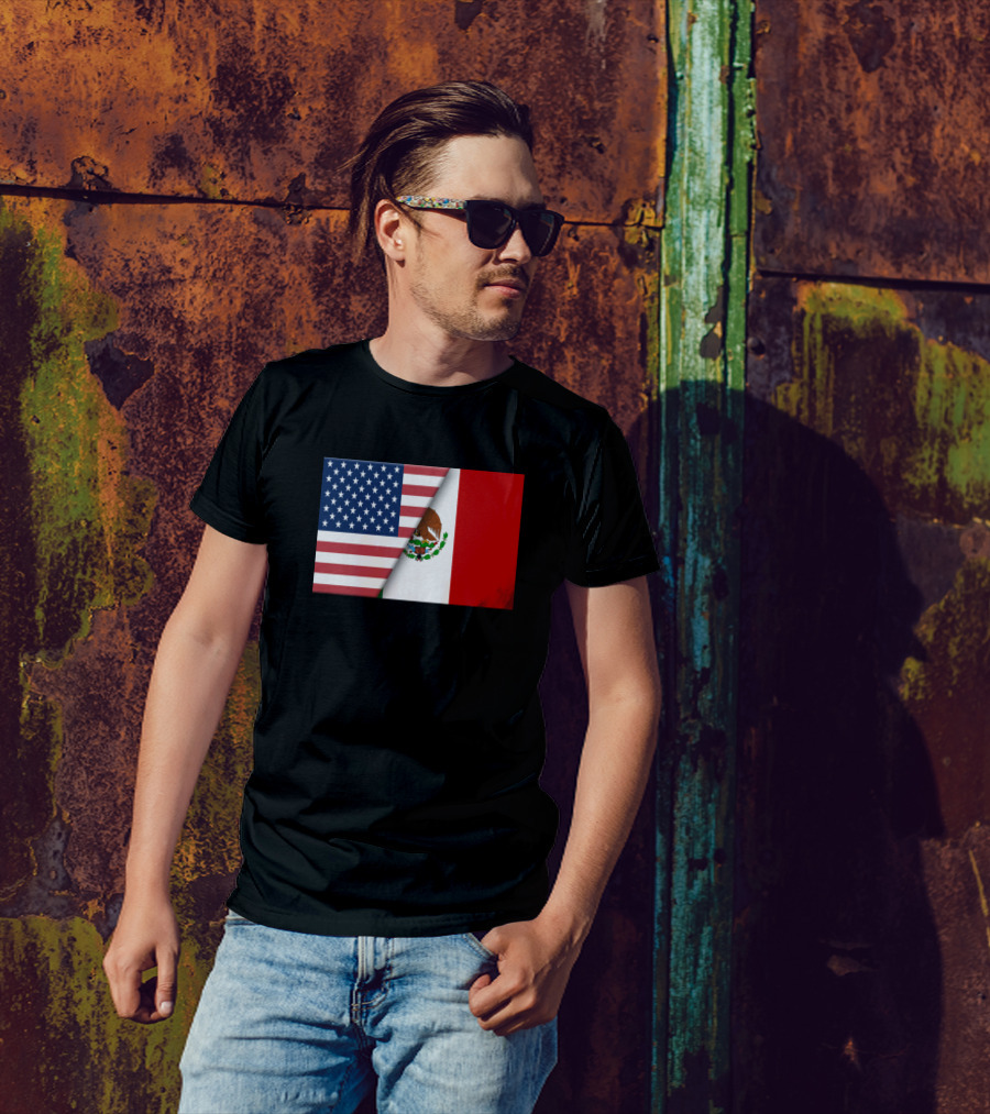 Usa Flag Mexico Mexican Flag Immigrant Ancestry Dual Heritage Pride T-Shirt