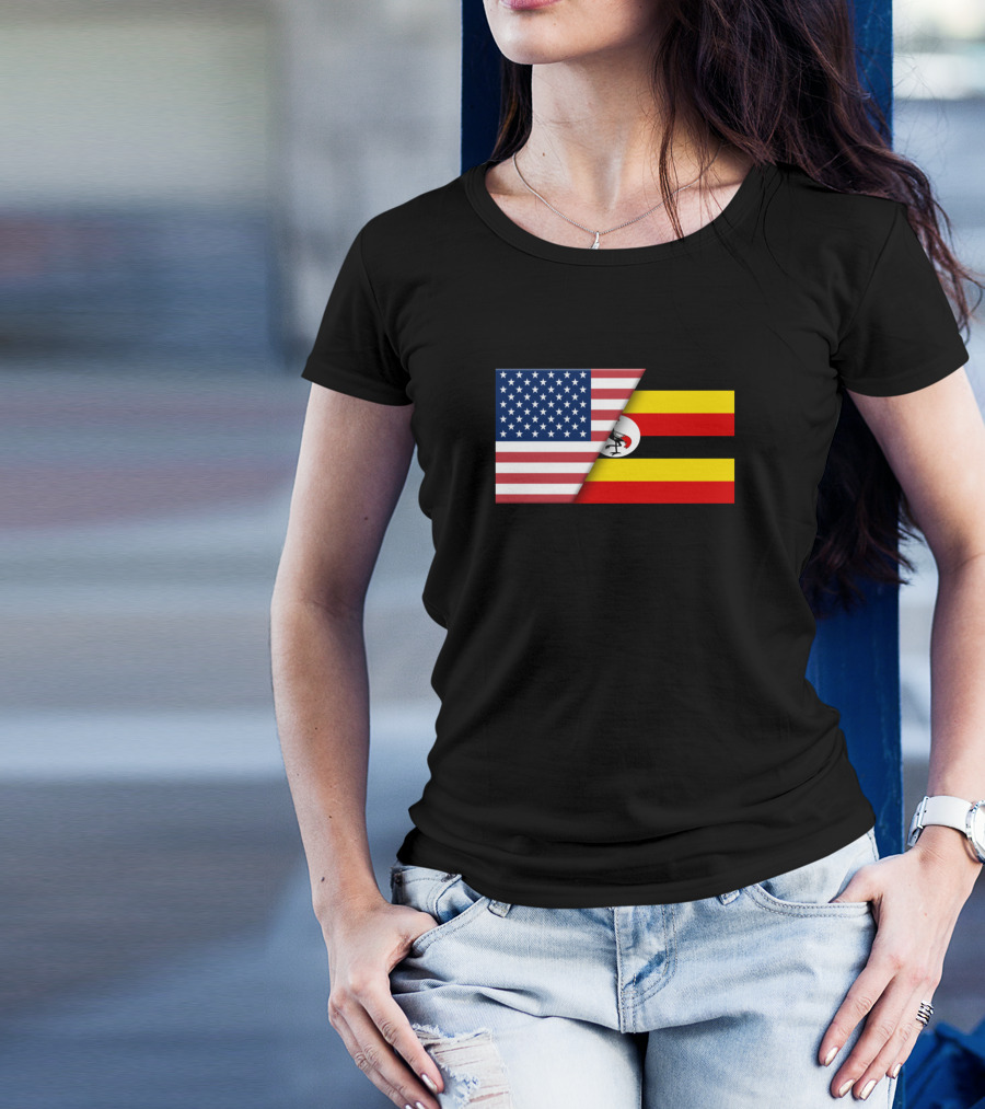 USA Flag Uganda Ugandan Flag Immigrant Ancestry Dual Heritage T-Shirt
