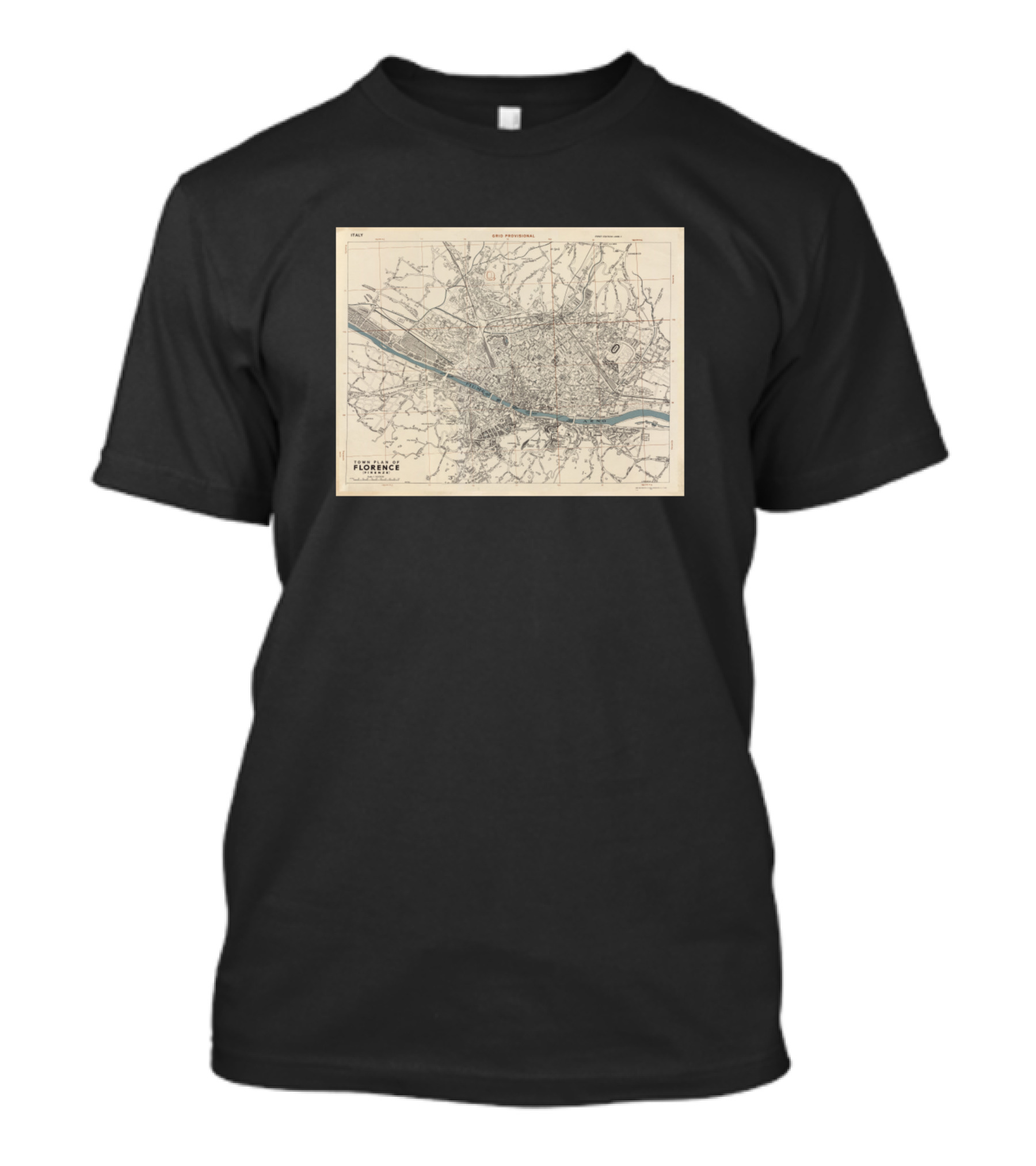 Florence Italy Map 1943 Vintage Style Historical Cartography T-Shirt