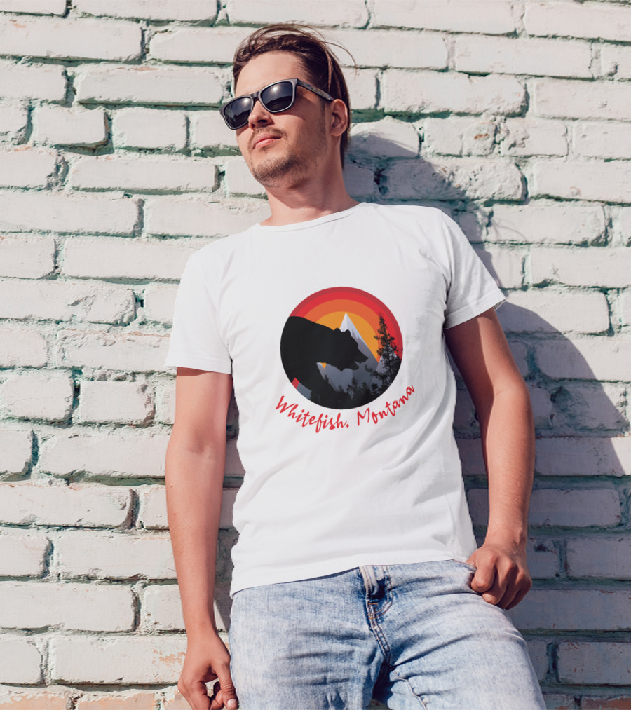 Whitefish Montana Bear Silhouette And Mountain Sunset T-Shirt