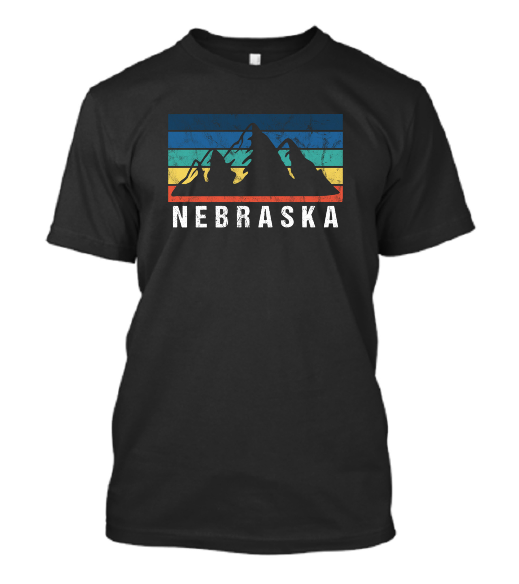 Nebraska Mountain Silhouette Vintage Stripes T-Shirt
