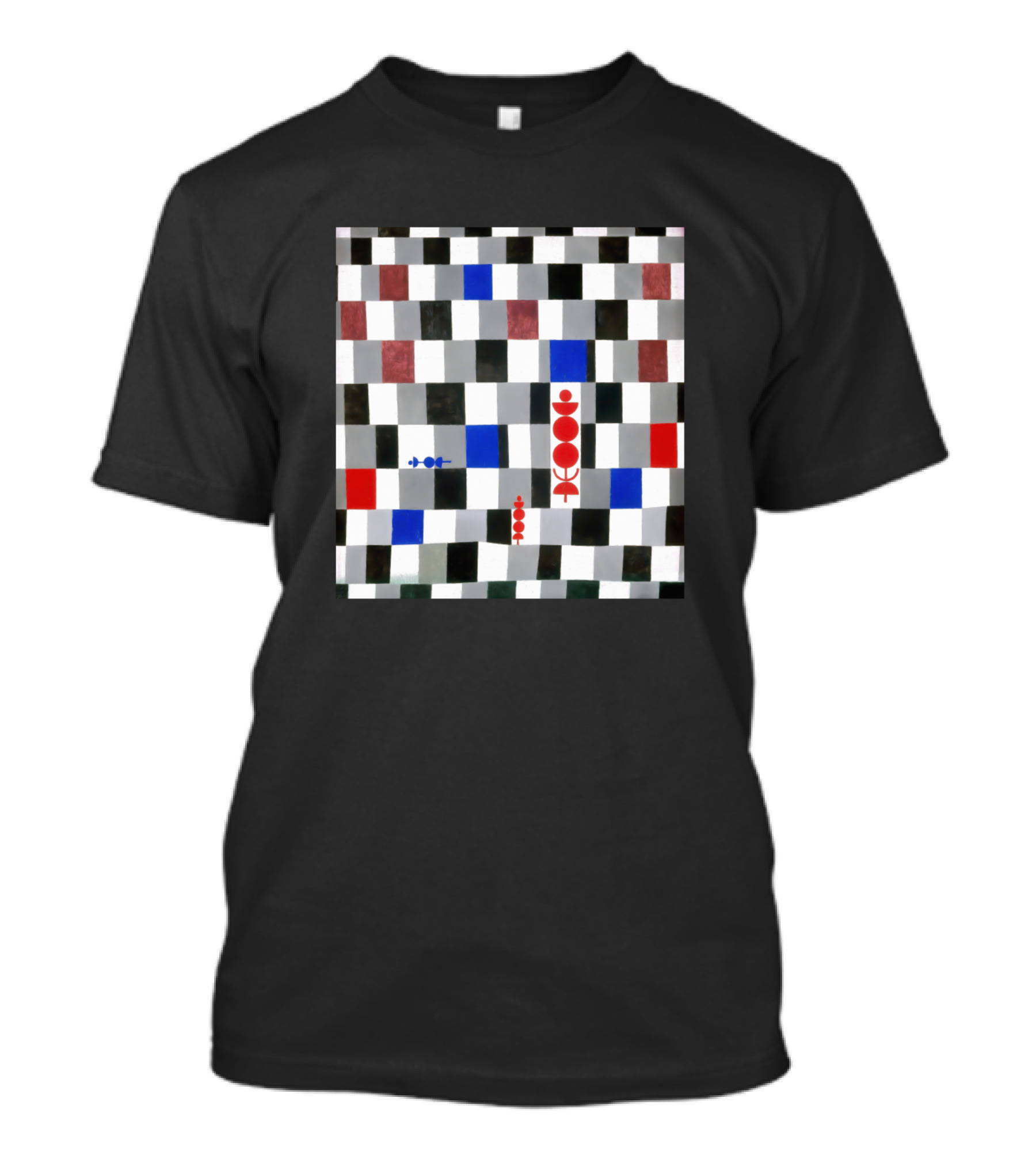 Paul Klee Super Chess 1937 Artwork Checkered Pattern Red Blue Black White T-Shirt