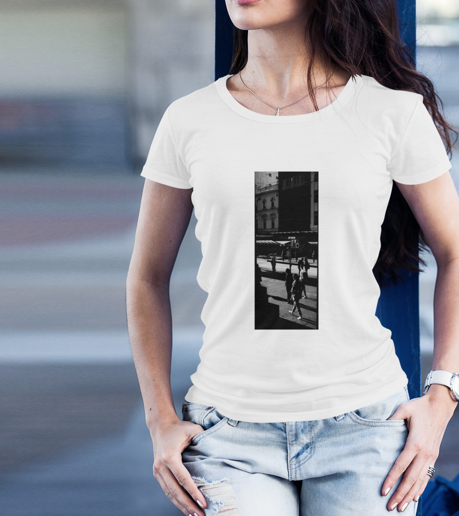 People Walking Around Urban Street Scene Shadows T-Shirt