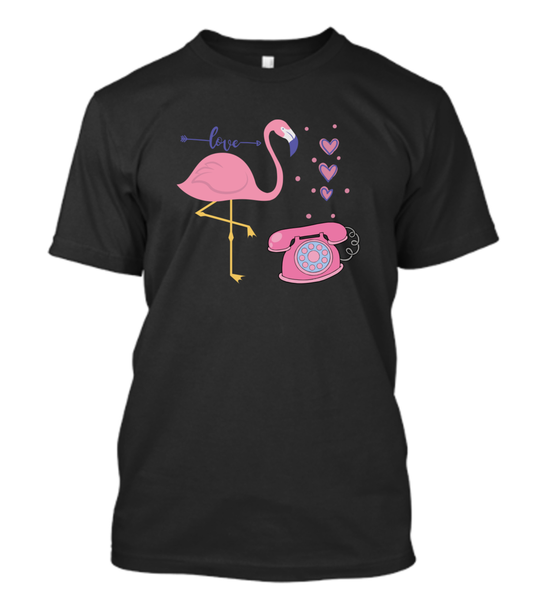 Pink Love Flamingo With Retro Pink Phone And Hearts T-Shirt