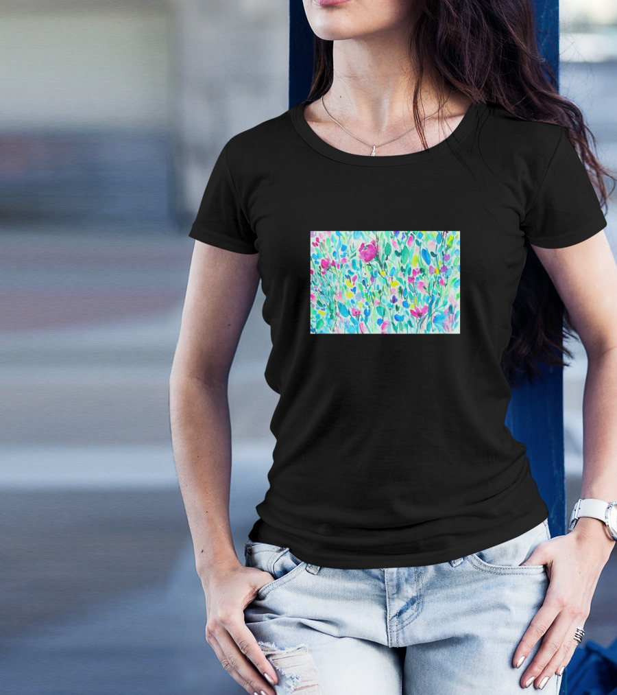 Pink Rose Spring Garden Watercolor T-Shirt