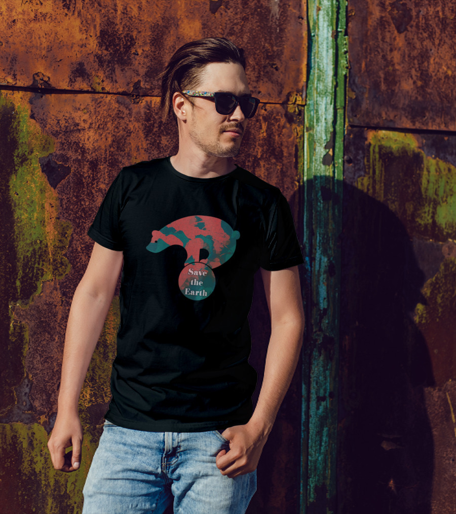 Save The Earth Polar Bear Sitting On Globe T-Shirt