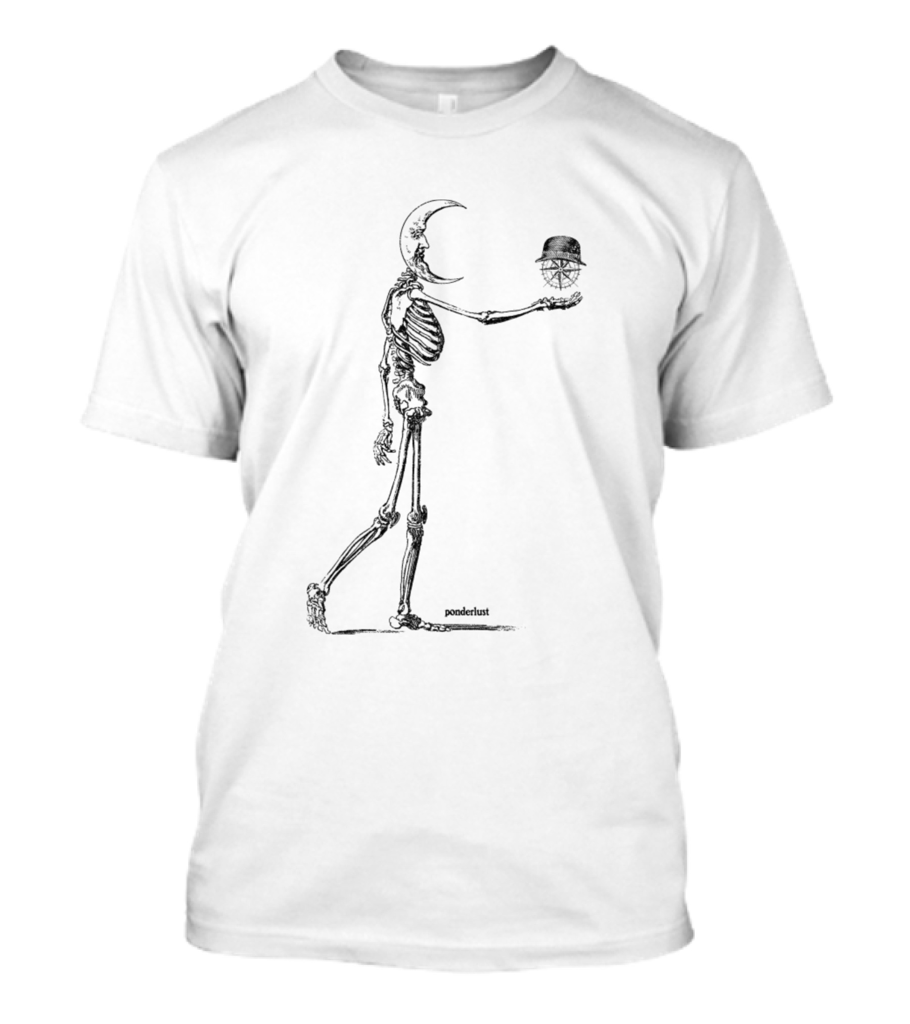 Ponderlust Skeleton Moon Holding Hat And Crown T-Shirt