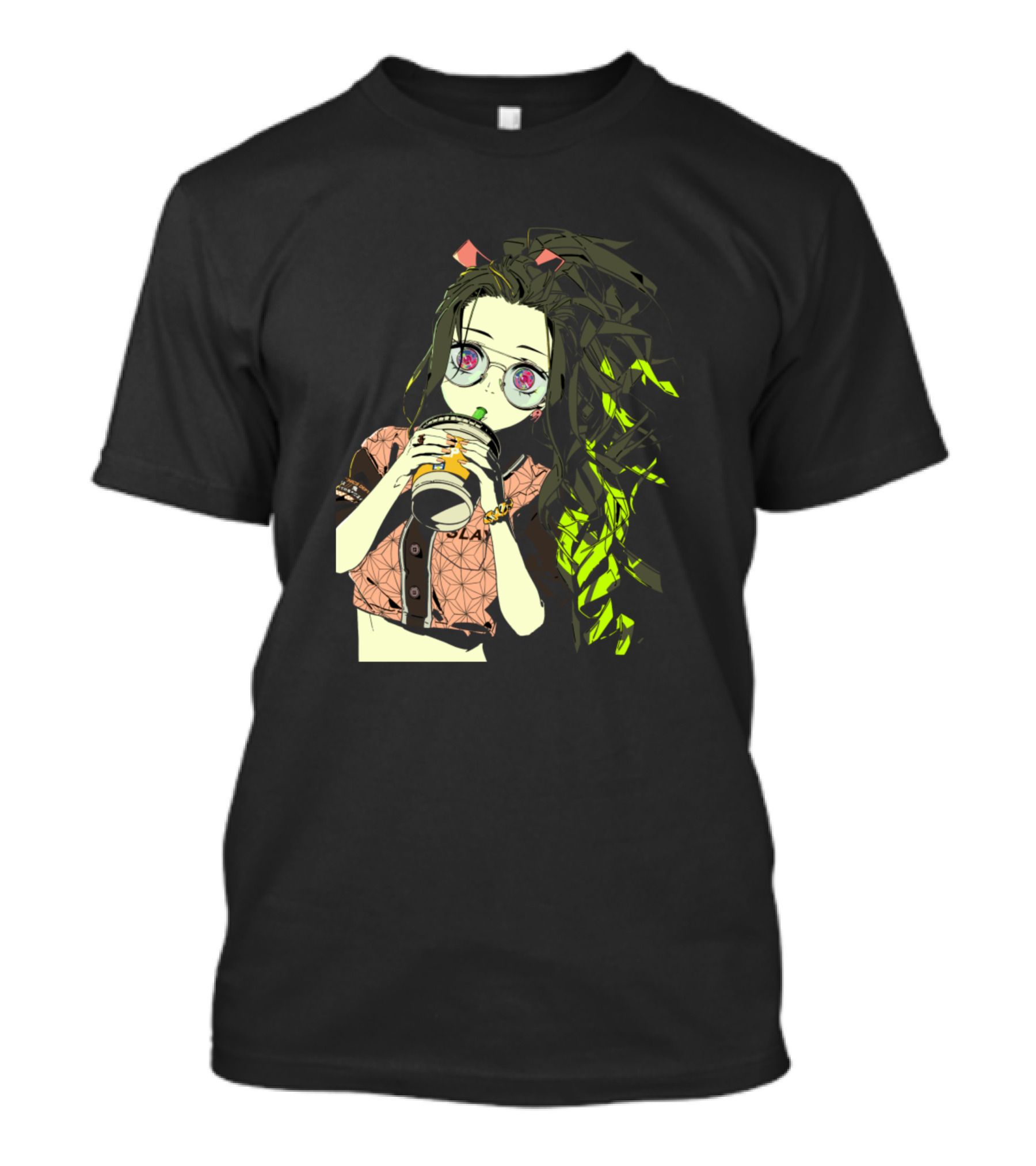 Anime Girl With Pink Eyes And Drink T-Shirt