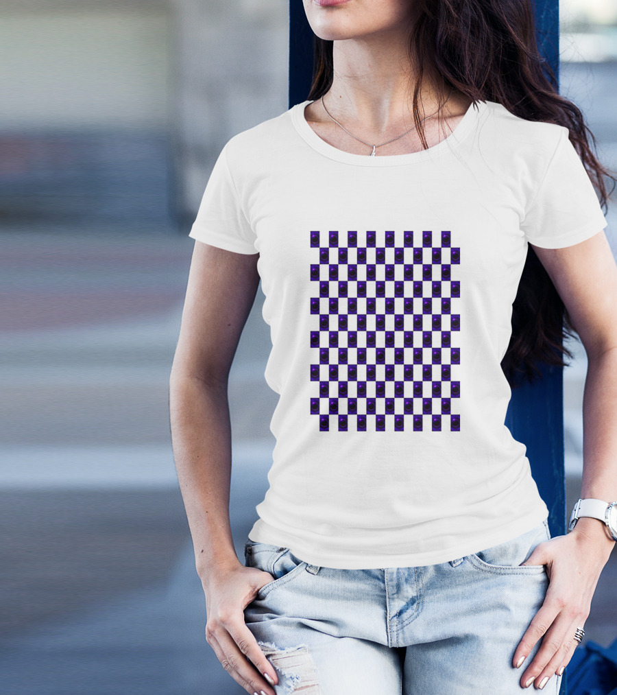 Purple Solar Eclipse Checkerboard Circles T-Shirt