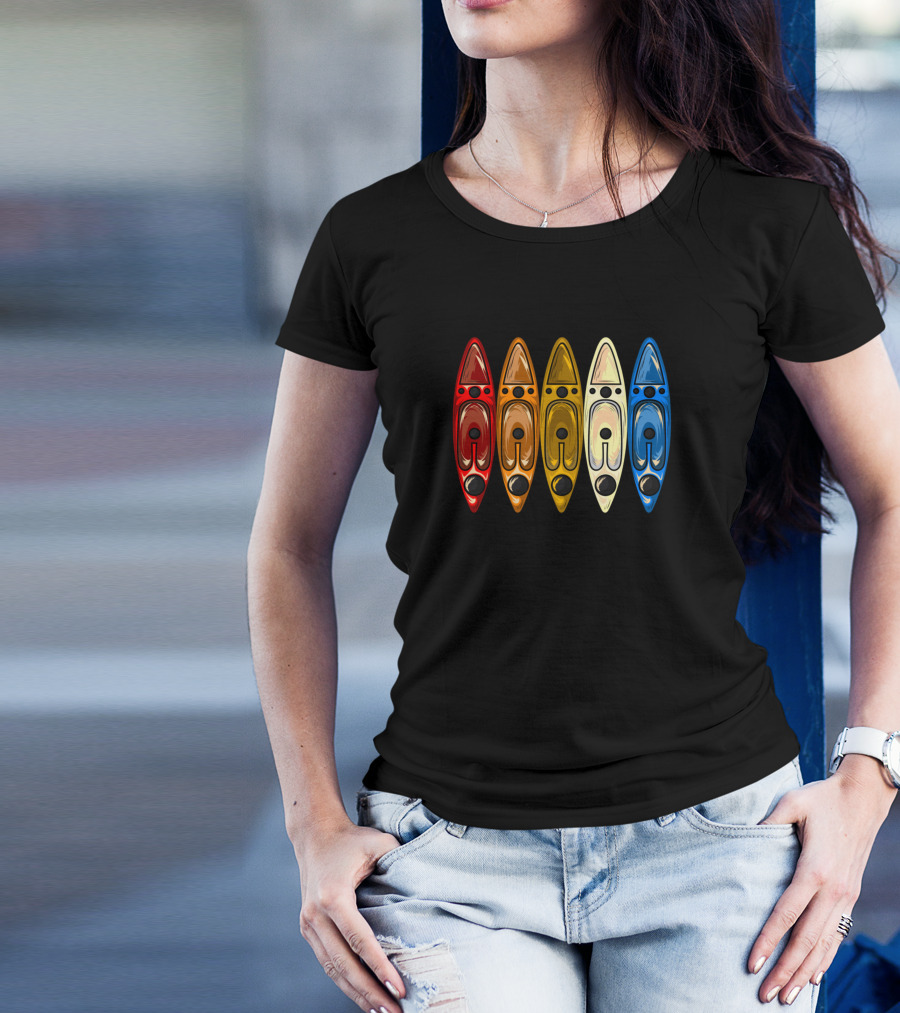 Retro 70S Kayaking Vintage 80S Kayak Colorful Rows T-Shirt
