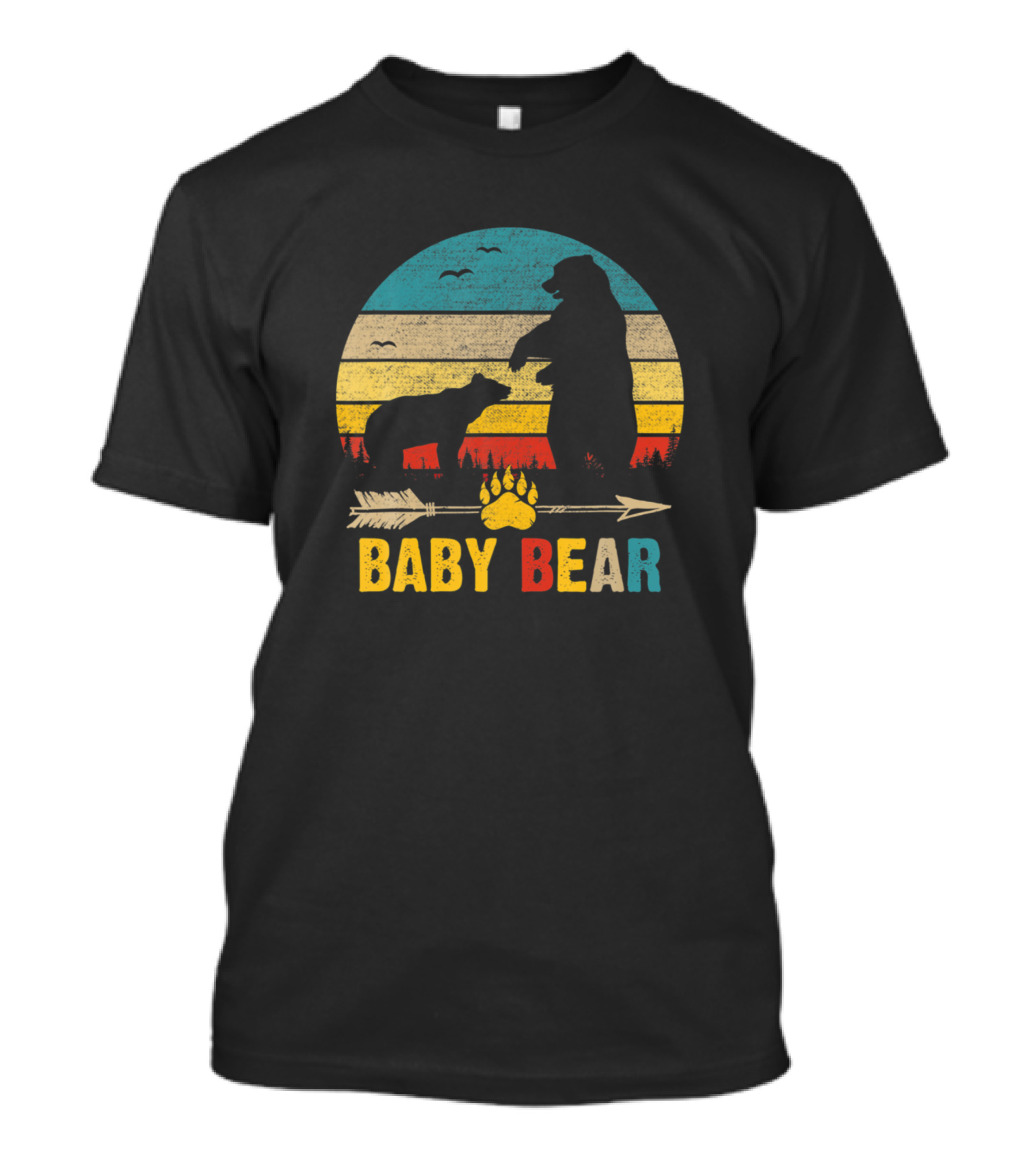 Retro Baby Bear Family Matching Cute Bear With Arrow And Paw Prints T-Shirt