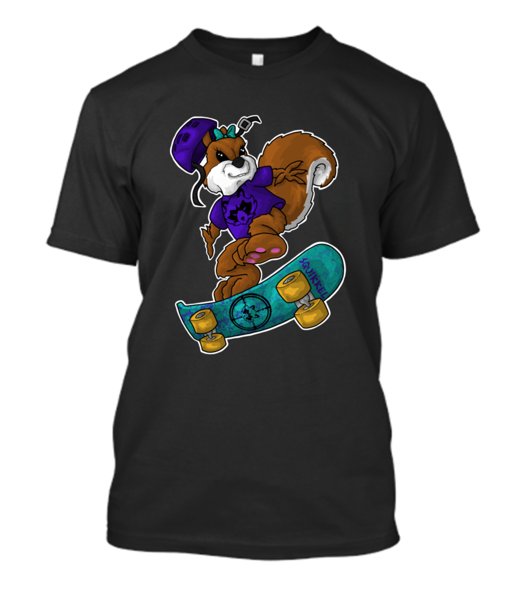 Skater Squirrel Freestyling On Purple Helmet And Graphic Tee With Squirrel Skateboard T-Shirt