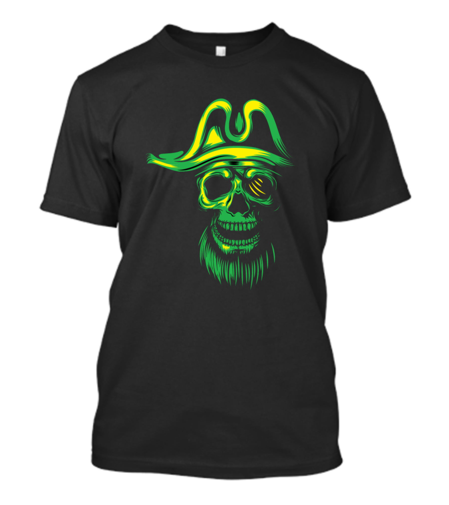 Skull Sketch Pirate Hat Neon Green Beard T-Shirt