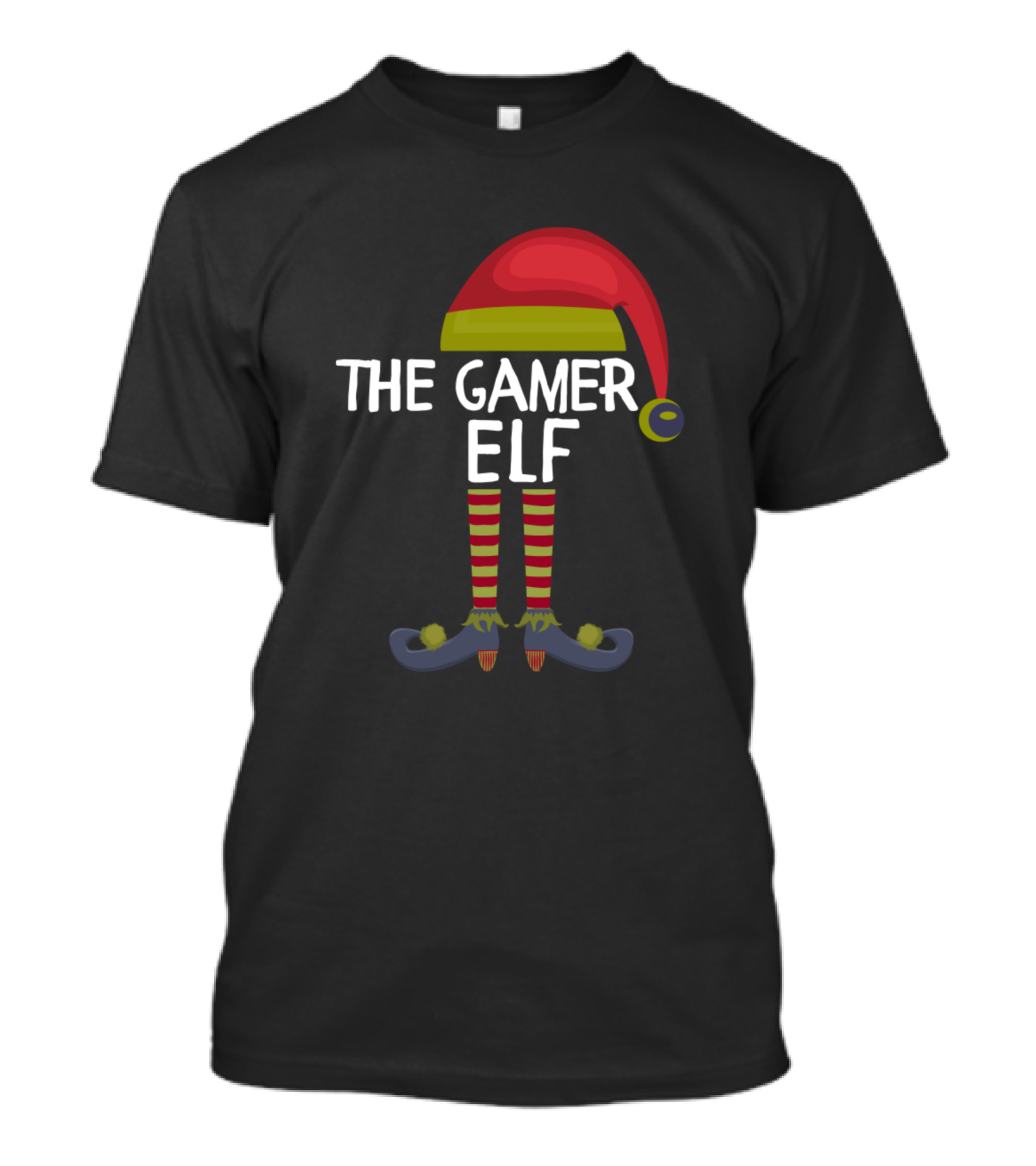 THE GAMER ELF FUNNY CHRISTMAS HAT AND STRIPED SOCKS T-Shirt