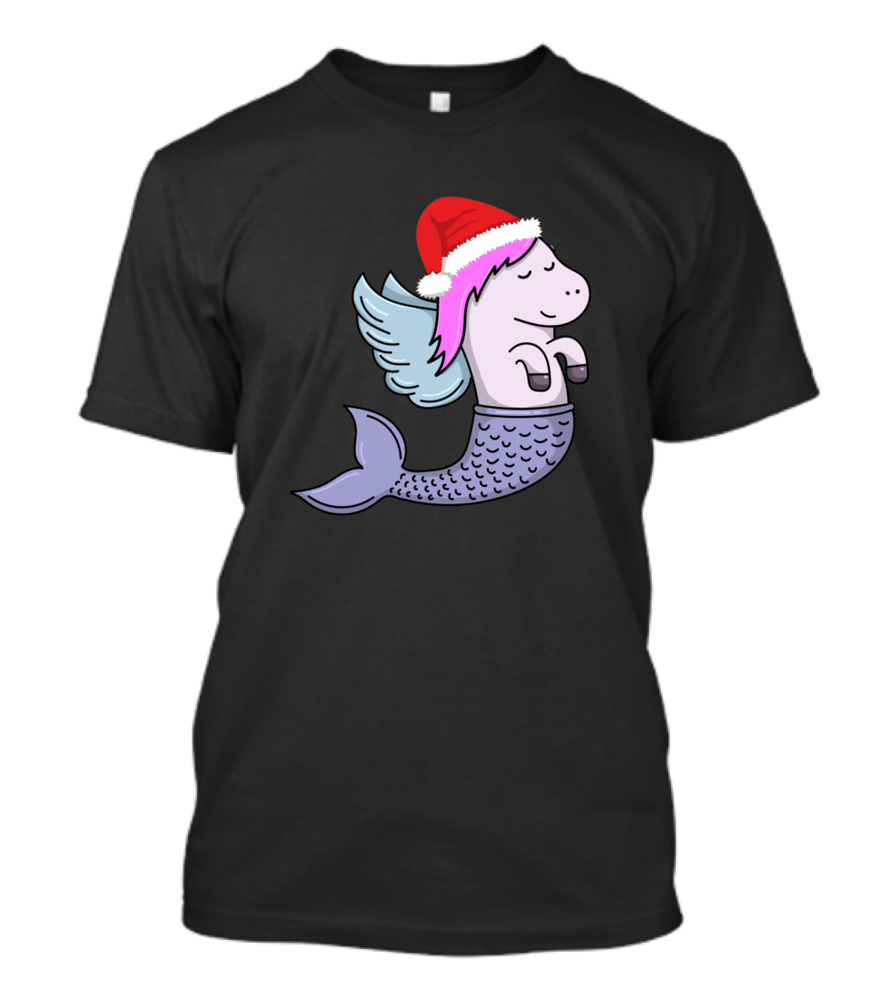 Unicorn Mermaid Santa Hat Holiday Hybrid T-Shirt