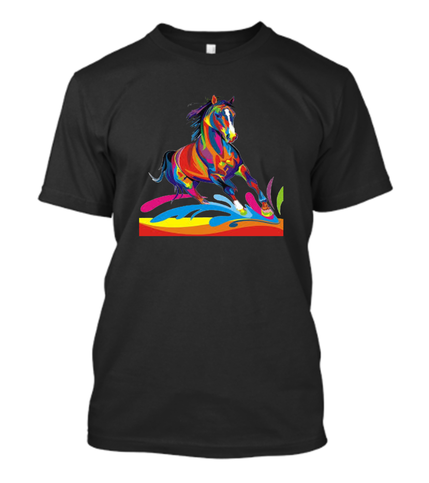 Wild Black Horses Colorful Energetic Motion T-Shirt