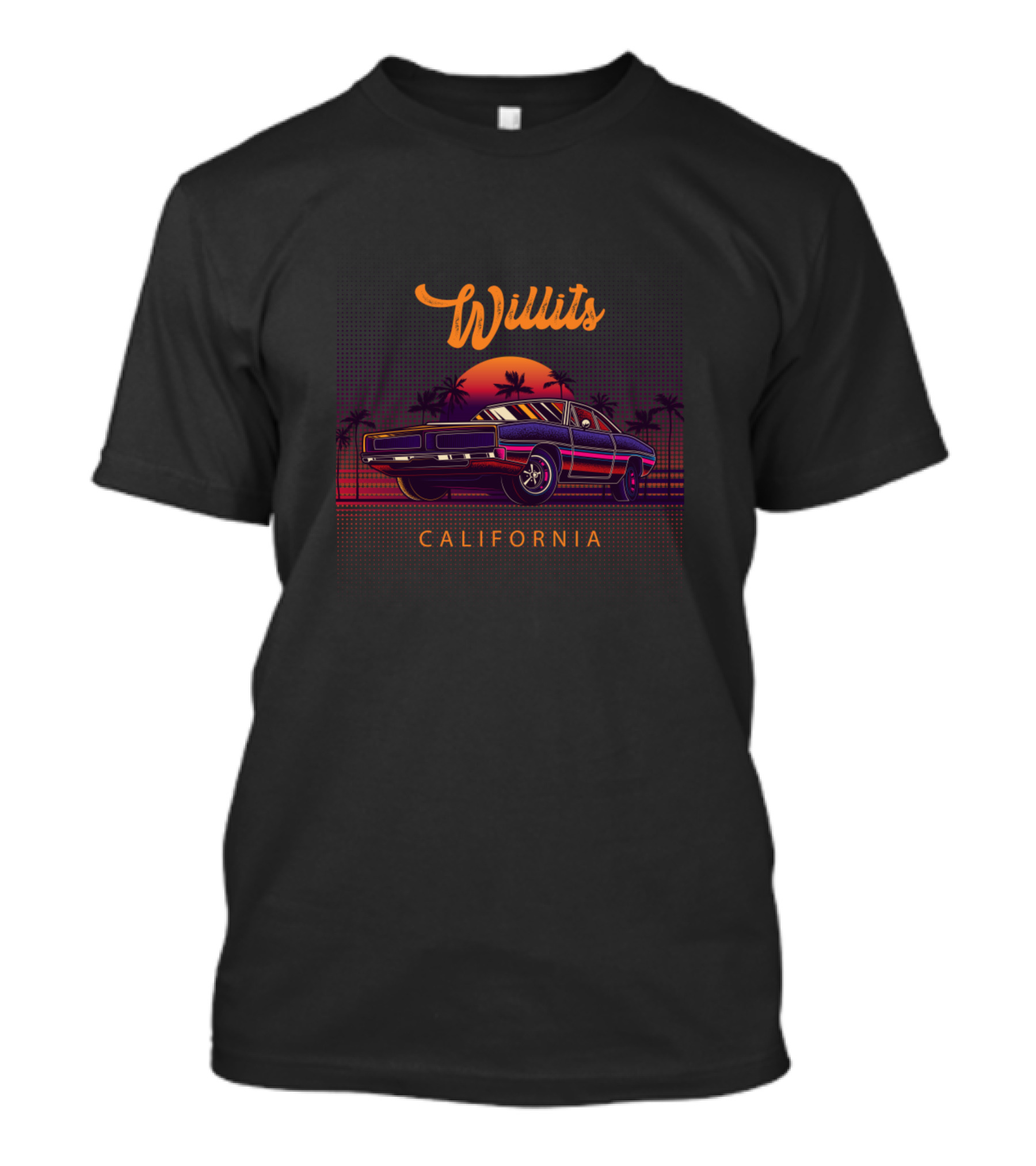 Willits California Muscle Car Vintage Sunset Palms T-Shirt
