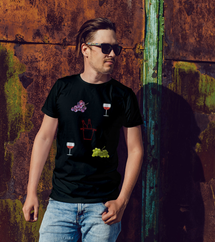 Wine Pale Grapes And Glasses Basket T-Shirt