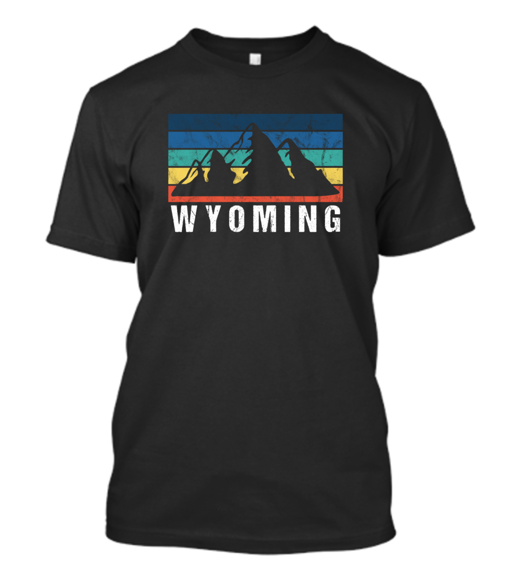 Wyoming Retro Mountain Silhouette Vintage Sunset Stripes T-Shirt
