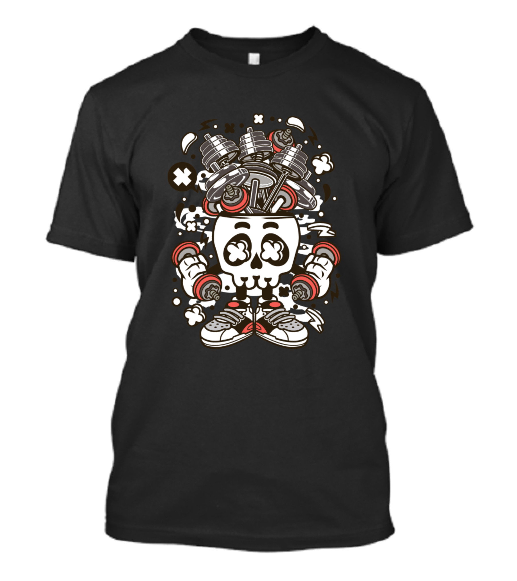 Barber Skull Head With Dumbbells And Sneakers T-Shirt