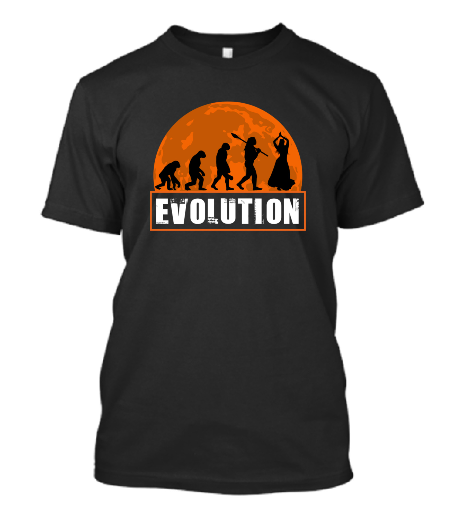Evolution Of Human Dance Belly Dancing Humor Moon Background T-Shirt