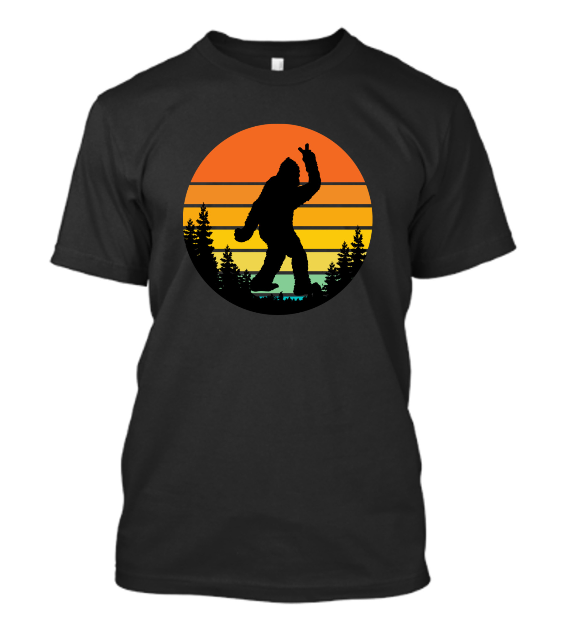 Bigfoot Peace Silhouette Against Striped Sunset T-Shirt
