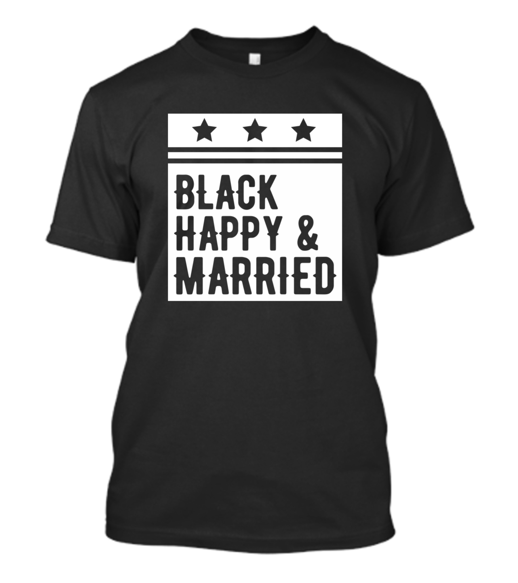 Black Happy And Married Funny Wedding Design With Stars T-Shirt