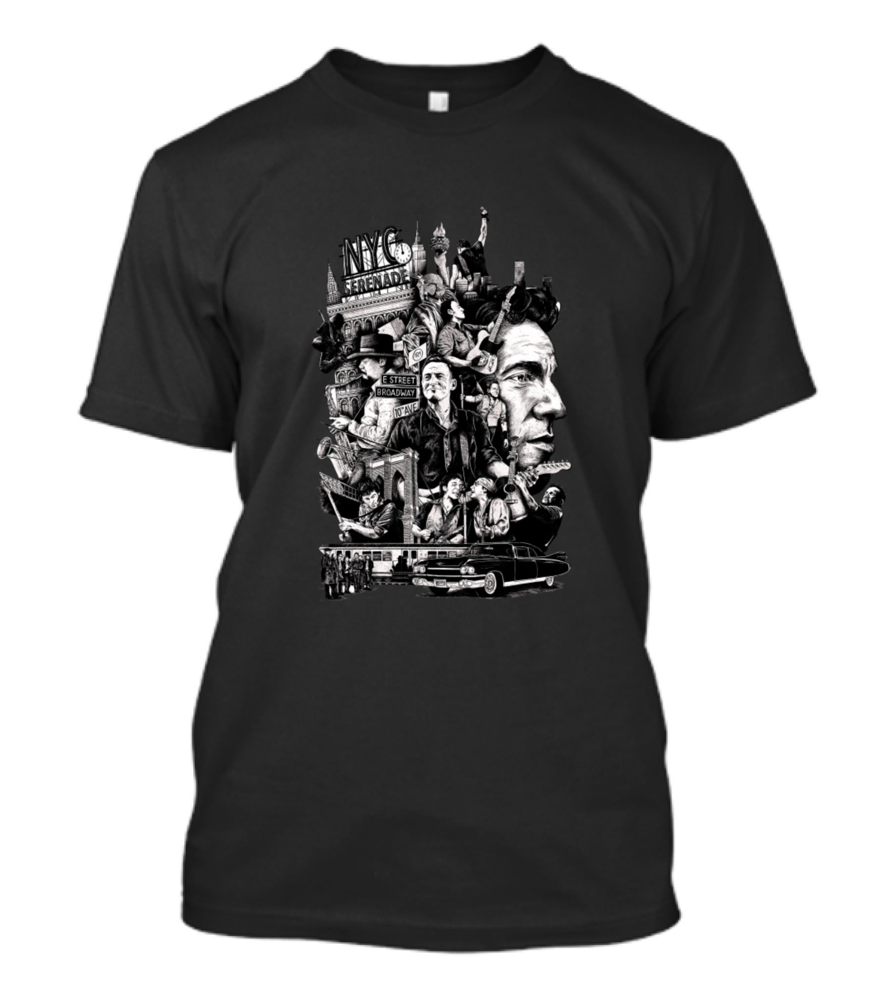 NYC Serenade Bruce Springsteen Broadway Street Vintage Collage T-Shirt