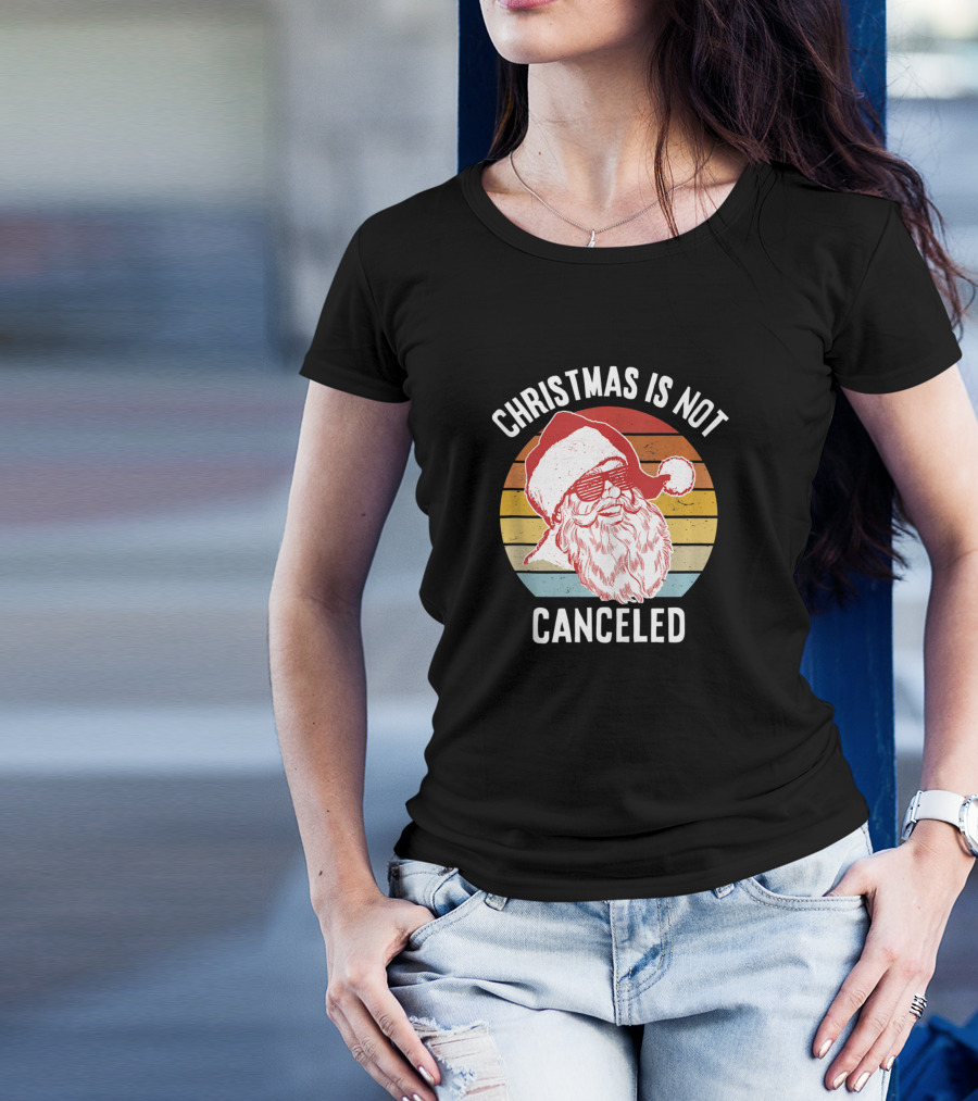 Christmas Is Not Canceled Santa With Retro Rainbow Stripes T-Shirt