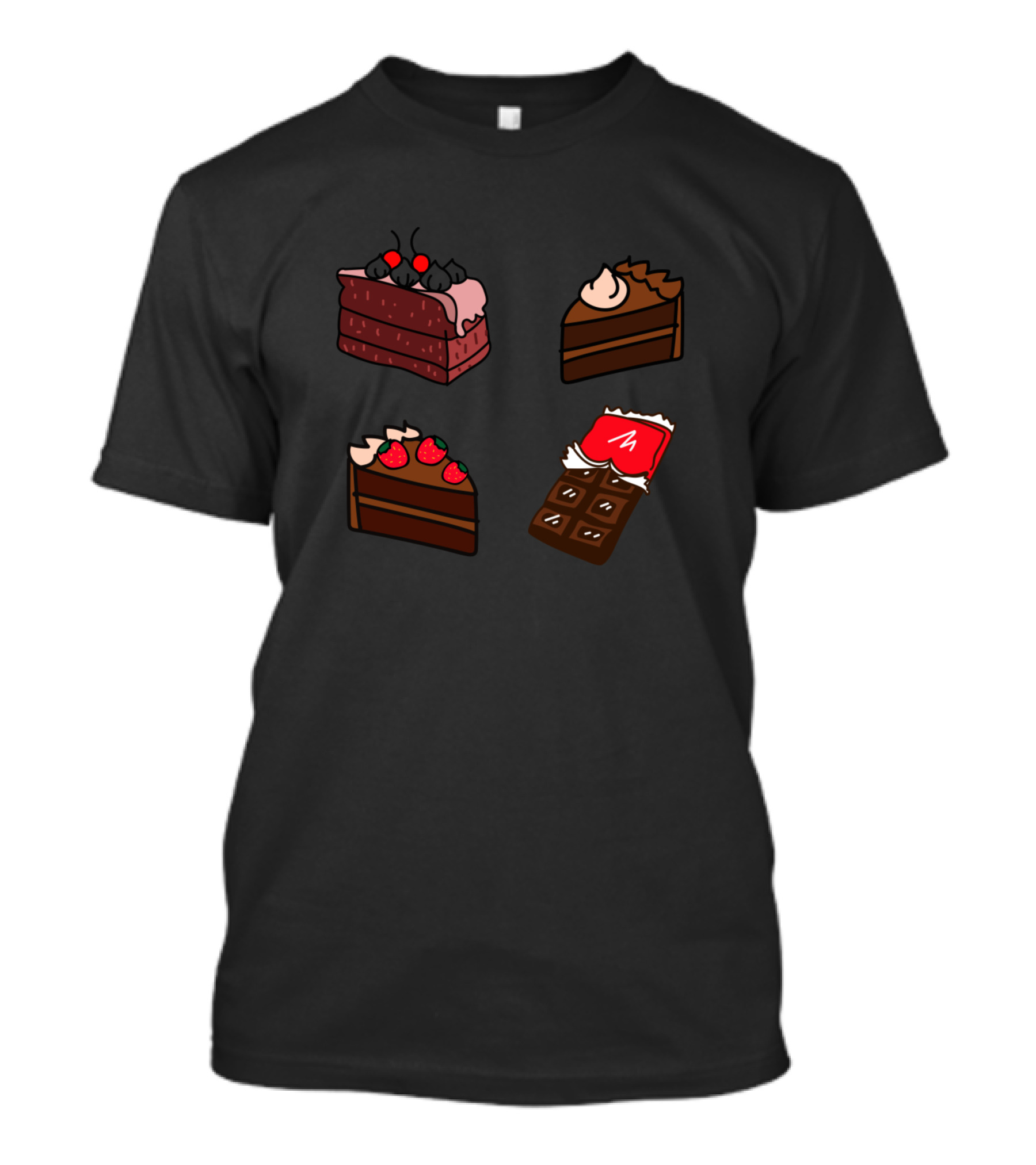 Assorted Cute Chocolate Cakes With Strawberries And Wrapped Chocolate T-Shirt