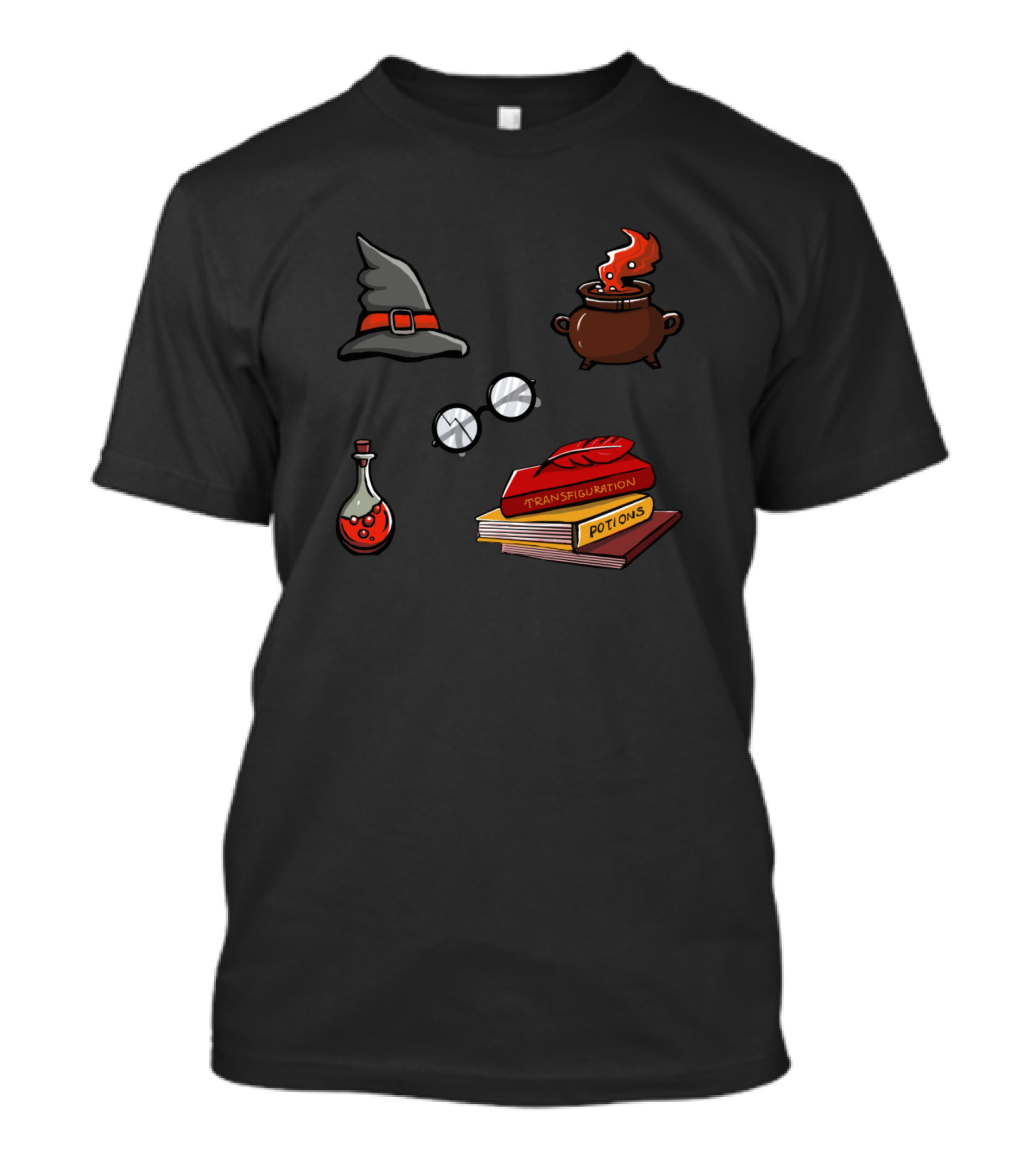 Witch Hat Glasses Cauldron Potion Transfiguration Potions Books Cute Magic And Witchcraft Elements T-Shirt