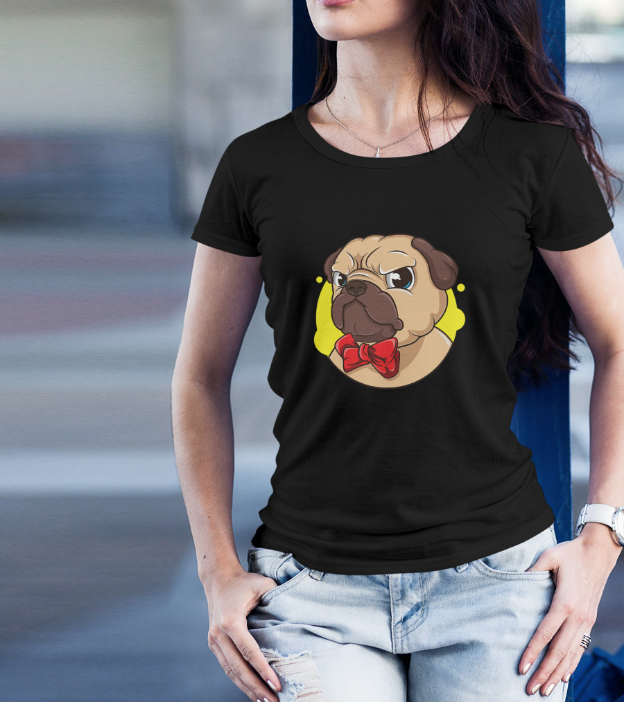 Dog Pug With Red Bow Tie T-Shirt