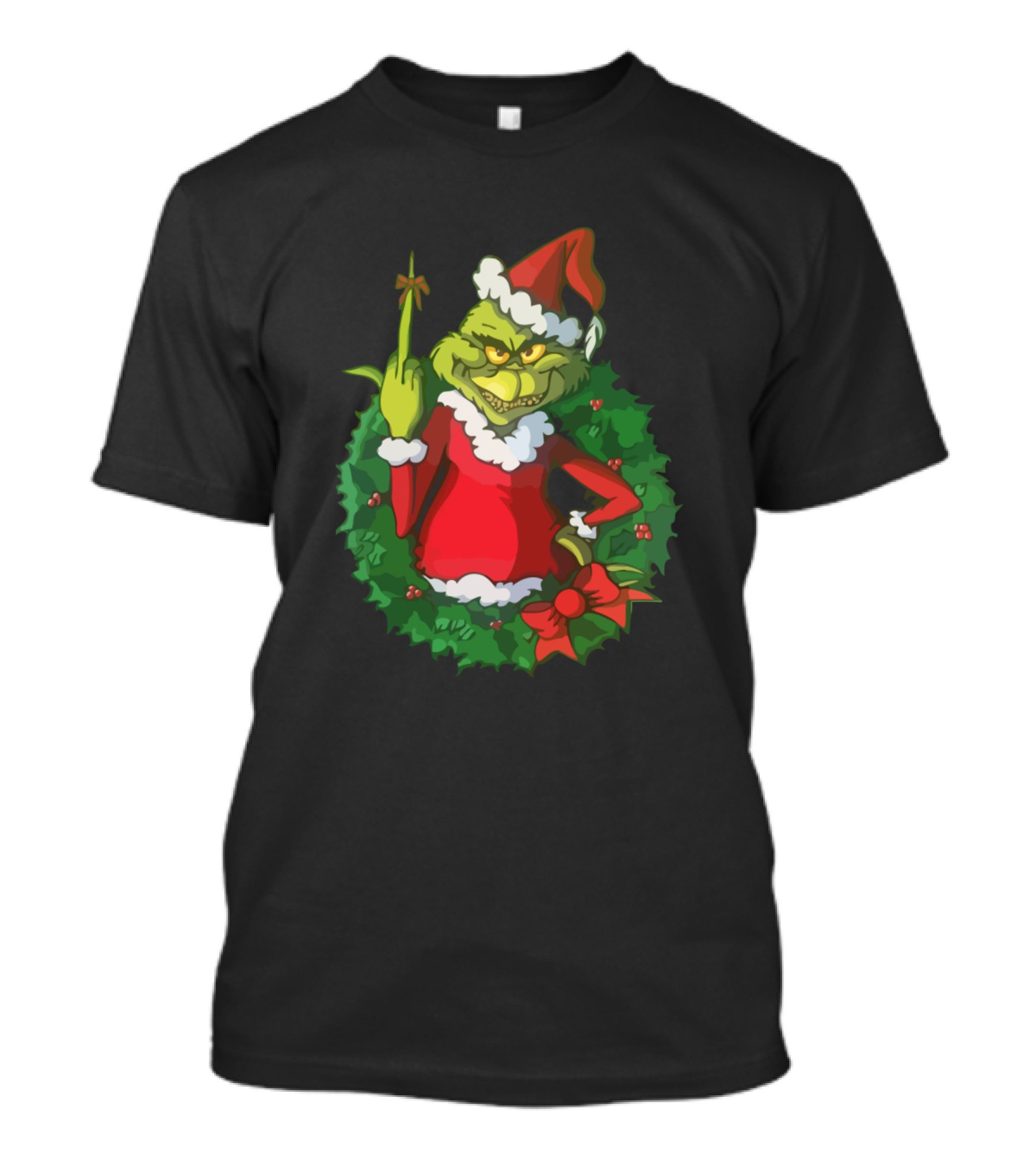 Grinch Santa Wreath Middle Finger Holiday Attitude T-Shirt